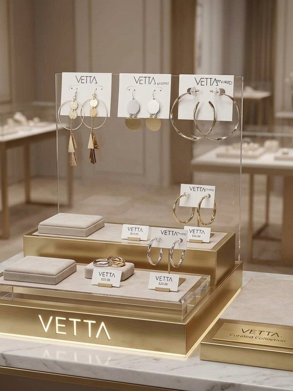 Vetta Earring Lot: Gold Geo Dangles, Two-Tone Octagons & Twisted Hoops (3 Pairs)